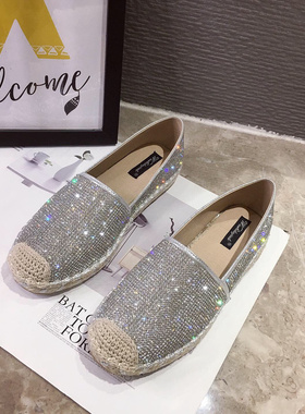 乐福鞋女平底2025秋季新款韩版百搭通勤水钻渔夫鞋一脚蹬懒人女鞋