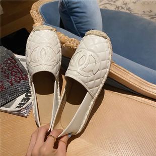 秋冬 草编厚底渔夫鞋 乐福鞋 2024百搭车线菱格纹圆头一脚蹬懒人单鞋