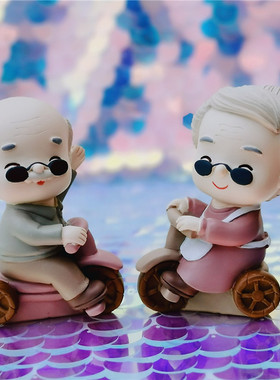 生日蛋糕寿星弹钢琴老爷爷装饰品
