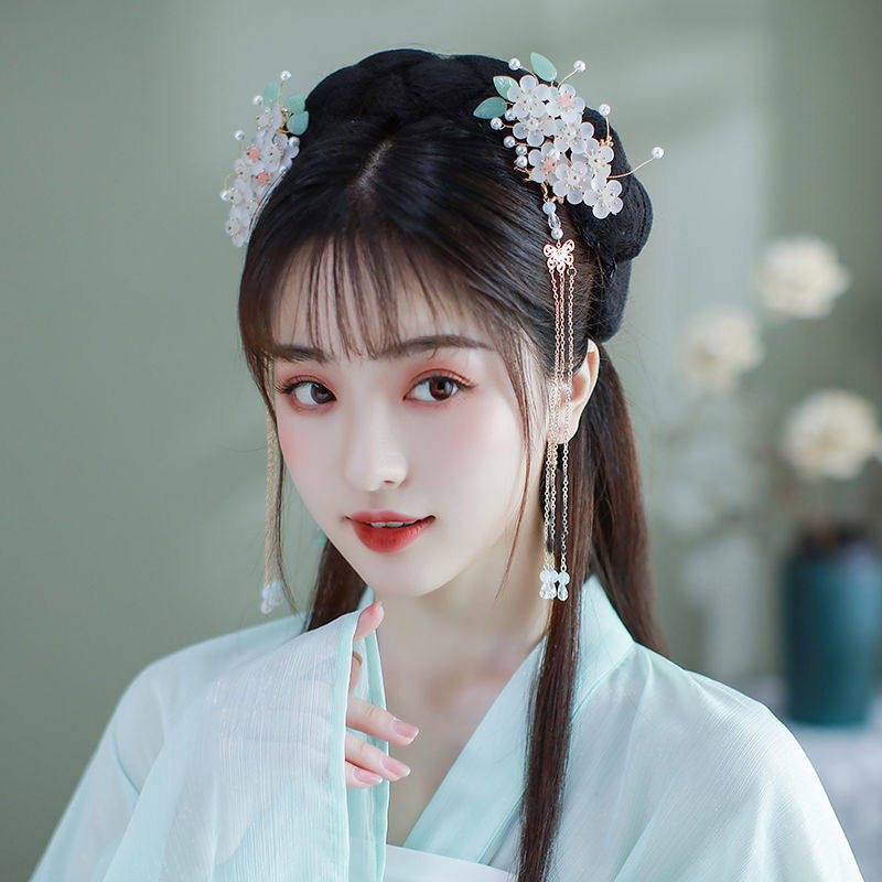 新款汉服头饰全套花朵流苏古风发饰古代古装配饰步摇女生发夹边夹
