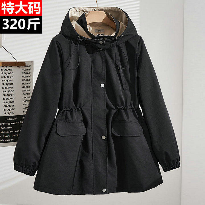 320斤大码女装秋冬新款胖mm宽松休闲中长款收腰显瘦连帽风衣外套