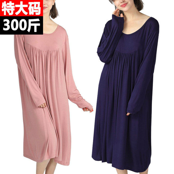 莫代尔睡裙过膝居家服特大码女装