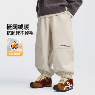 童话记忆男童加绒裤子2025秋冬中大童运动裤卫裤一体绒加厚休闲裤