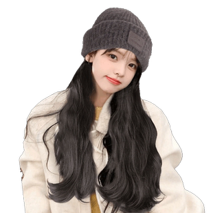 帽子假发一体女款2025夏天新款时尚慵懒针织假发女长发自然全头套