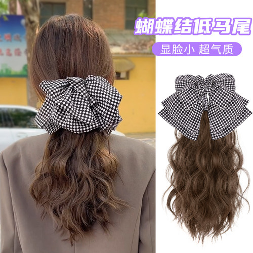 假发马尾女蝴蝶结抓夹卷发低马尾