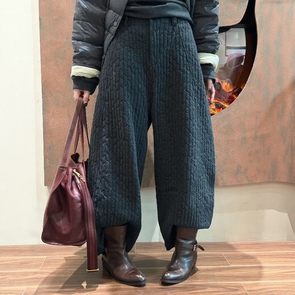 木易初见0413设计师款内腰扣印花复古文艺风宽松休闲百搭阔腿棉裤