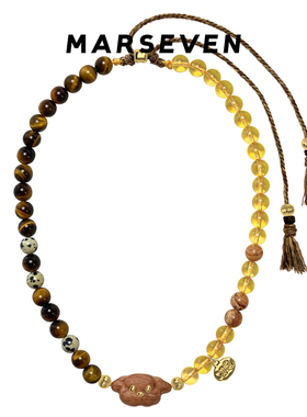 MARSEVEN 摩卡小狗系列木头小狗虎眼石串珠项链高级锁骨铜镀18K金