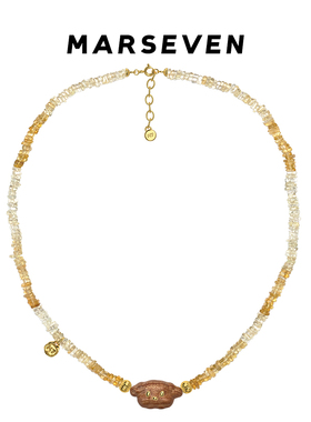 MARSEVEN 小狗系列渐变黄水晶木头小狗项链新中式轻奢简约饰品