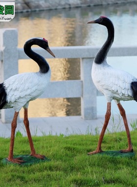仿真仙鹤雕塑园林丹顶鹤摆件花园装饰别墅庭院池塘玻璃钢景观小品