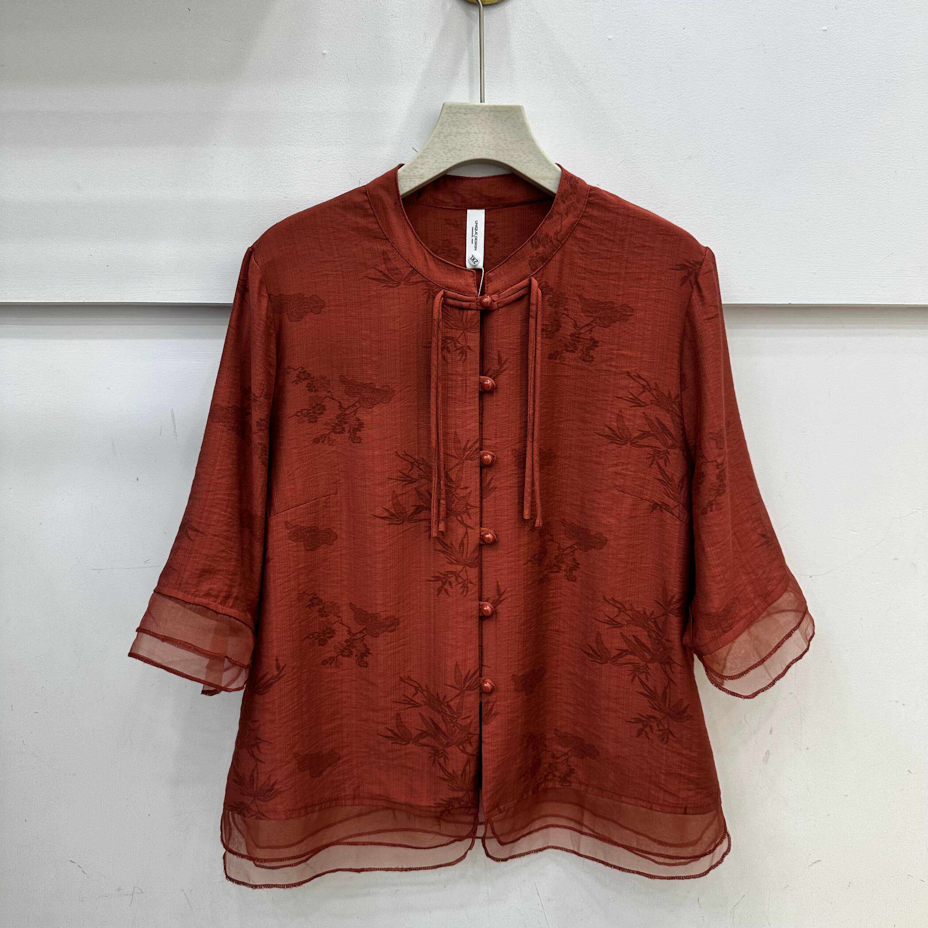 鑫思瑜33专柜正品2024新款夏季女装圆领中袖纯色宽松休闲雪纺衫女