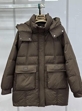 606专柜正品新款冬季女装连帽中长宽松休闲白鸭绒保暖羽绒服AA