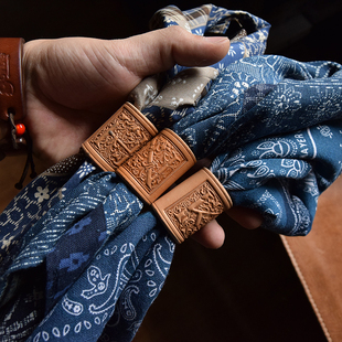 茄子原创 vintage古着阿美咔叽复古小方巾机车棉头巾文艺潮搭蓝布