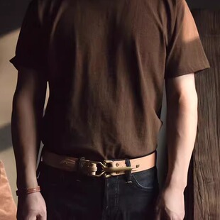 茄子原创 骑兵腰带纯铜扣vintage复古皮带头层牛皮利特尔顿真皮