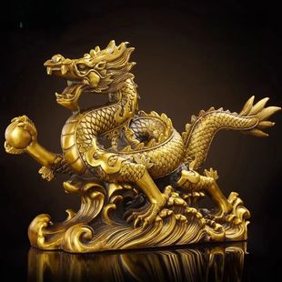 铜龙摆件黄铜龙腾四海生肖龙龙形五爪工艺品