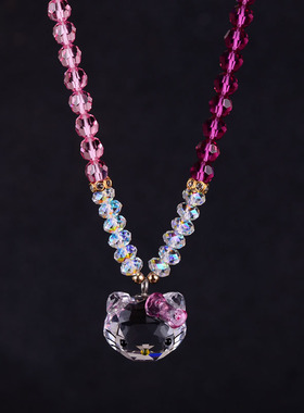 可爱猫头项链奥地利通透多彩闪亮