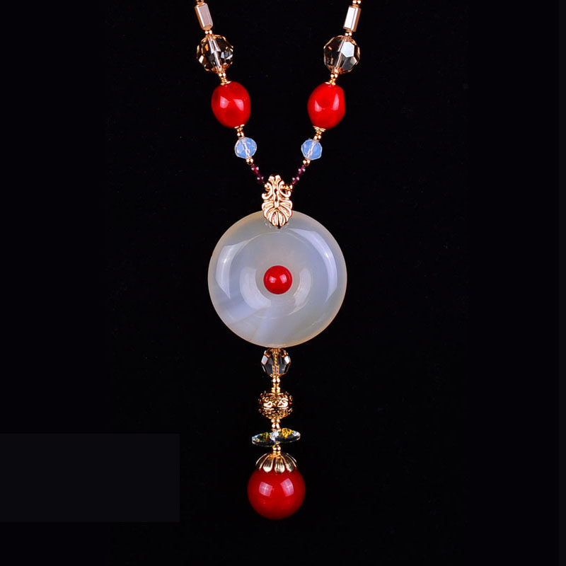 长款毛衣链女玉髓红枣珠茶晶民族风百搭简约本命年项链新年礼物