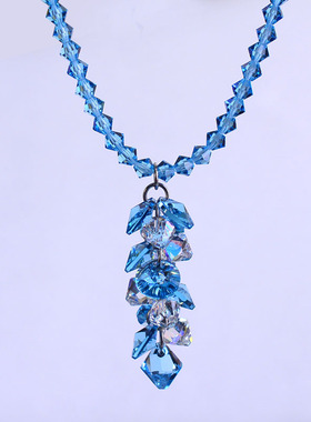 奥地利时尚蓝色水晶项链女