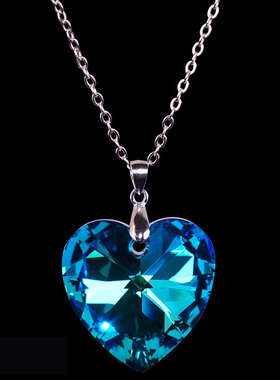 925纯银闪亮海洋之心水晶毛衣链