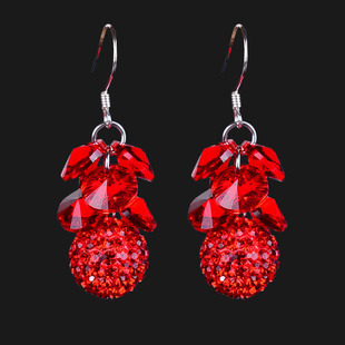 2026年新款本命龙年大红色耳环女奥地利水晶纯银闪亮钻珠喜庆耳饰