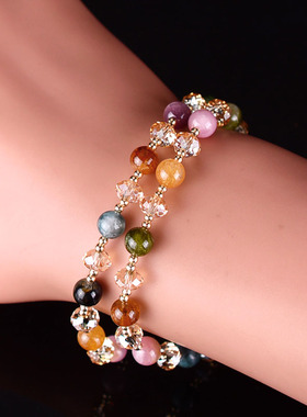 2021新款双层手链女多层碧玺首饰