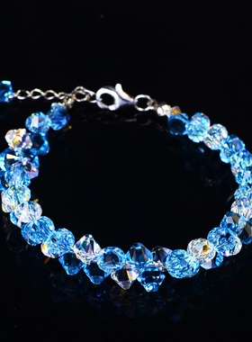 清爽蓝色奥地利水晶手链女
