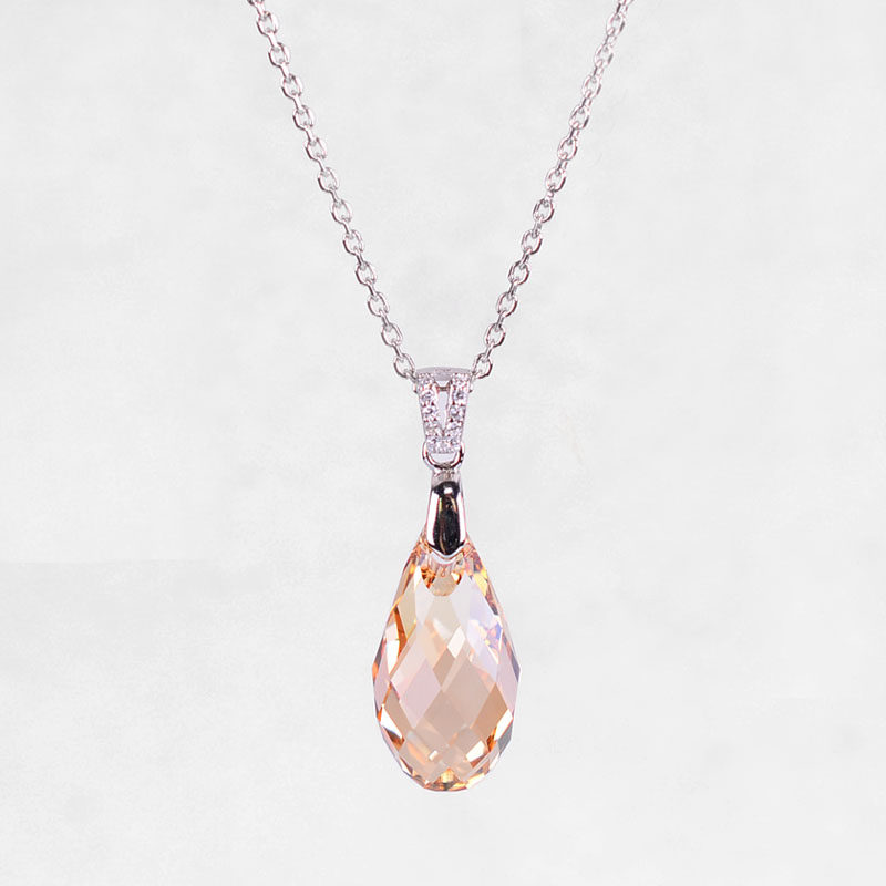 精致大气水滴项链女奥地利水晶锁骨链时尚闪亮吊坠黄紫绿蓝黑各色