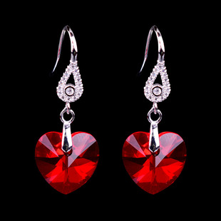 大红色爱心水晶耳环925纯银女气质韩国个性百搭时尚简约森系耳勾