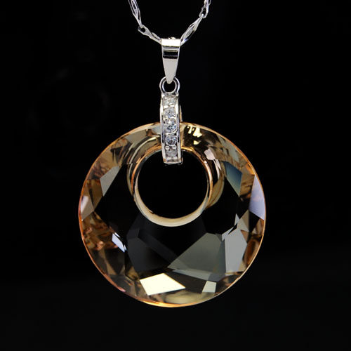 奥地利同心圆环水晶项链吊坠女日韩短款S925纯银锁骨首饰品