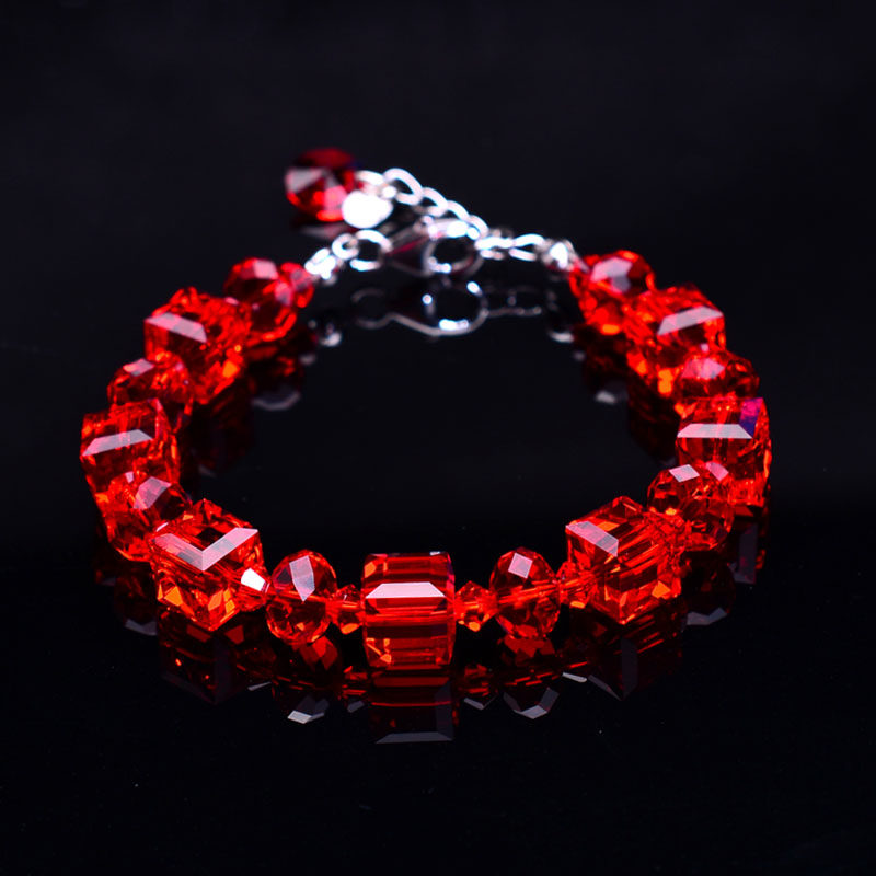 大红闪亮方糖手链女奥地利水晶魔方手串饰品纯银本命年新小众高级