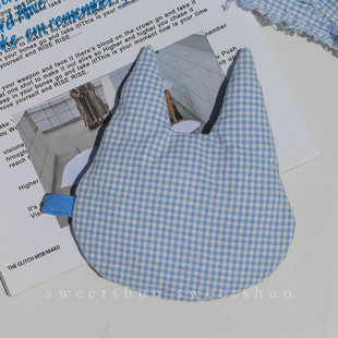 sweetshuo蓝色格子杯垫原创手工猫咪杯垫桌面摆设装饰