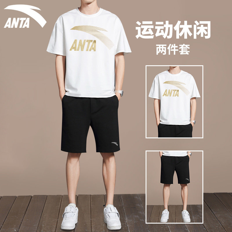 ANTA 스포츠 정장 남성 캐주얼 여름 착용 2024 뉴 여름 반바지 반팔 티셔츠 의류 매칭 세트