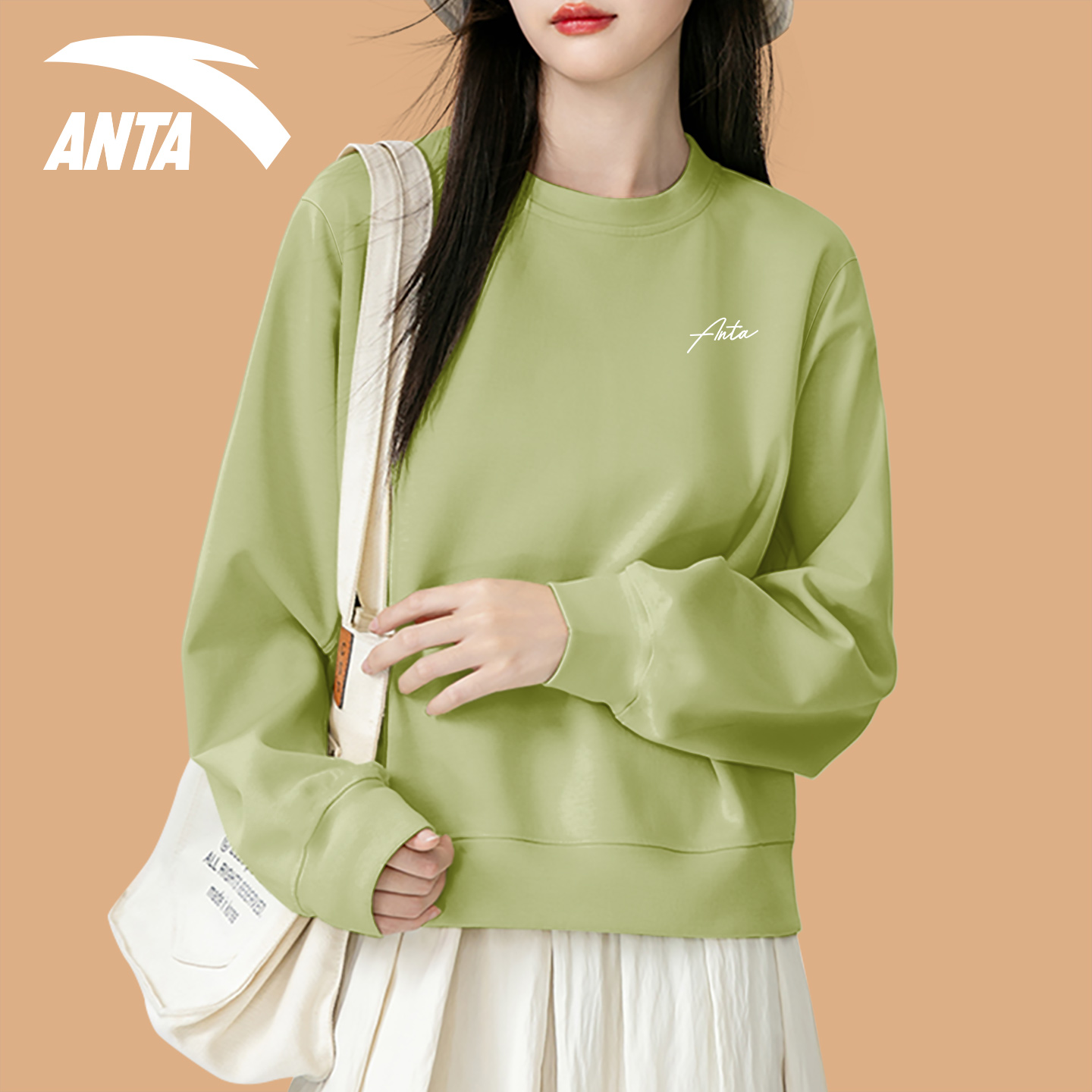 安踏卫衣女宽松显瘦圆领长袖上衣