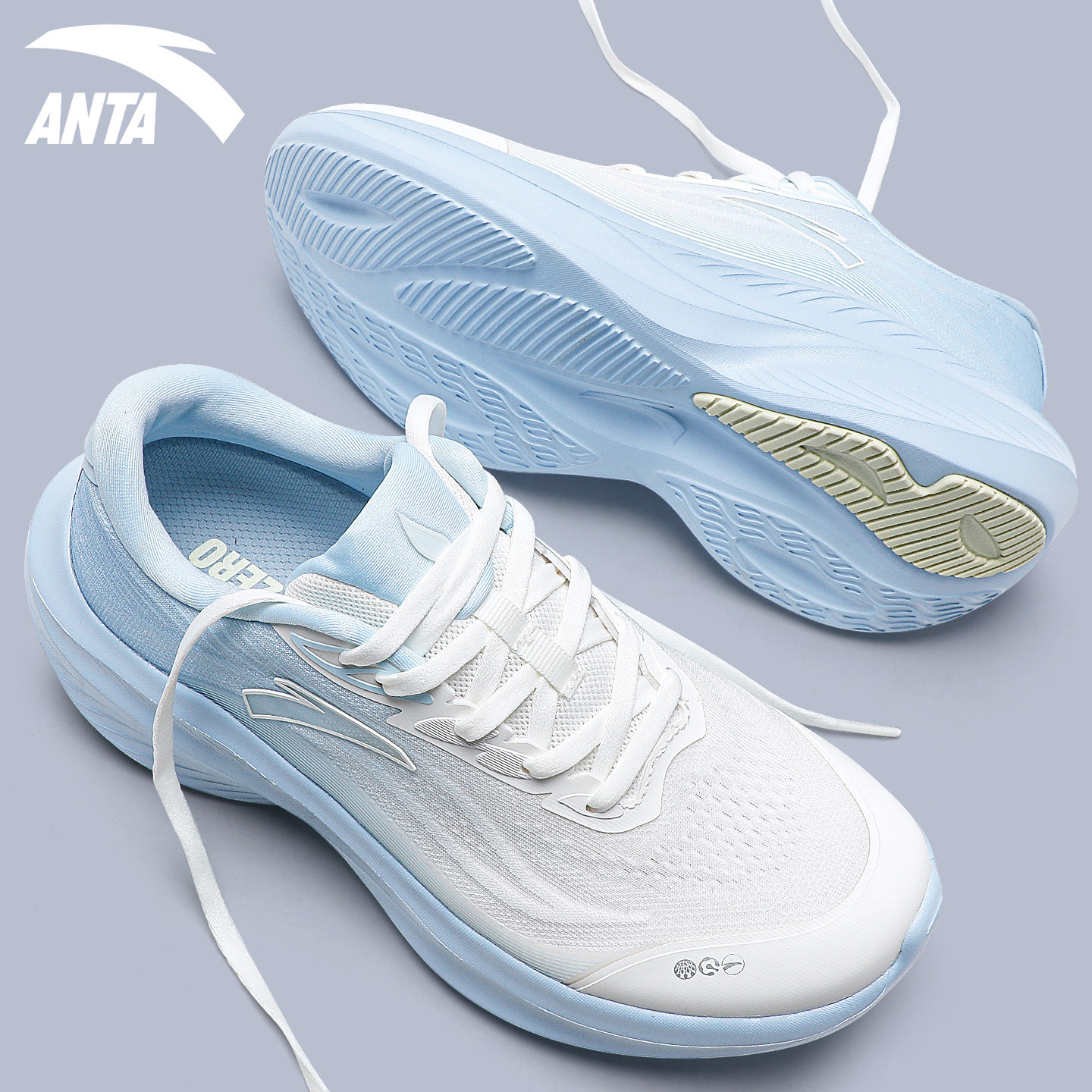 安踏叶子7跑步鞋女2026春季新款轻便透气蓝色运动鞋厚底增高跑鞋