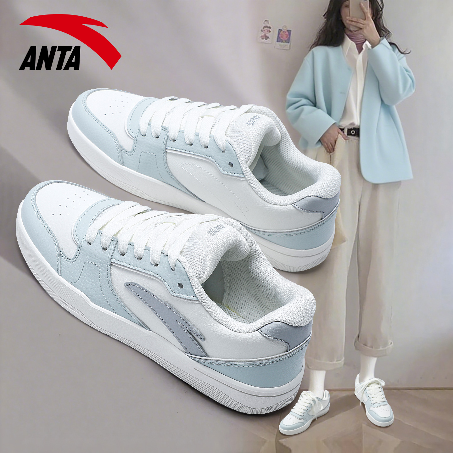 安踏板鞋女轻便小白鞋休闲运动鞋