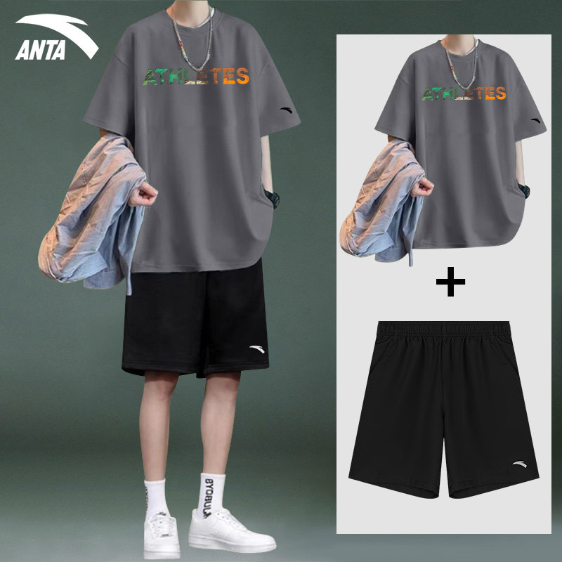 ANTA 캐주얼 정장 남성 여름 신작 반팔 티셔츠 반바지 스포츠 정장 소년 트렌디 매칭 세트