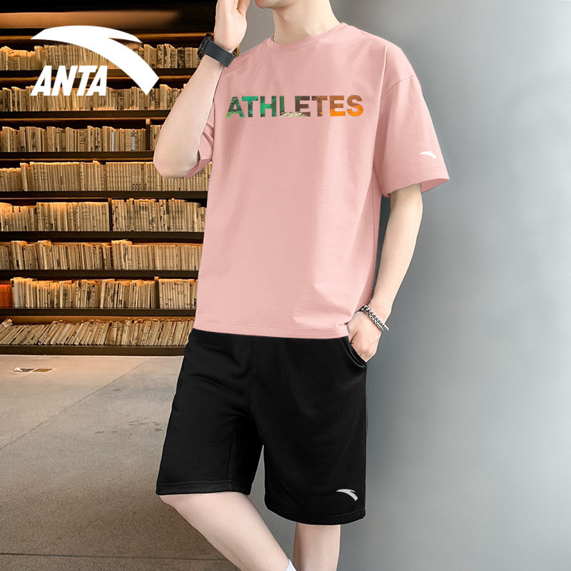 ANTA 운동복 정장 남성 여름 반팔 티셔츠 반바지 청소년 중학교 루즈 캐주얼 투피스 세트