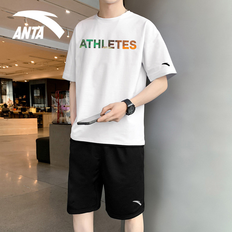 ANTA 캐주얼 정장 남성 여름 신작 반팔 티셔츠 반바지 스포츠 정장 소년 트렌디 매칭 세트