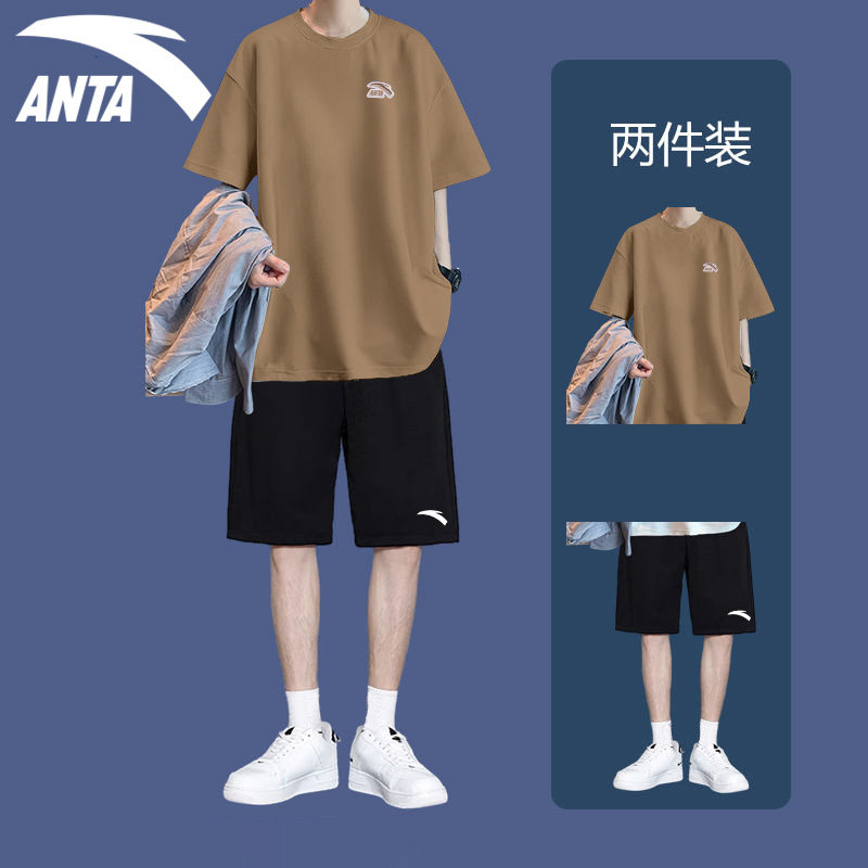 ANTA 스포츠 정장 남성 여름 루즈한 반팔 티셔츠 반바지 청소년과 학생을 위한 트렌디한 남성 의류 세트