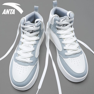 高帮男鞋 厚底增高休闲鞋 2025冬季 皮面防泼水运动鞋 子 新款 安踏板鞋