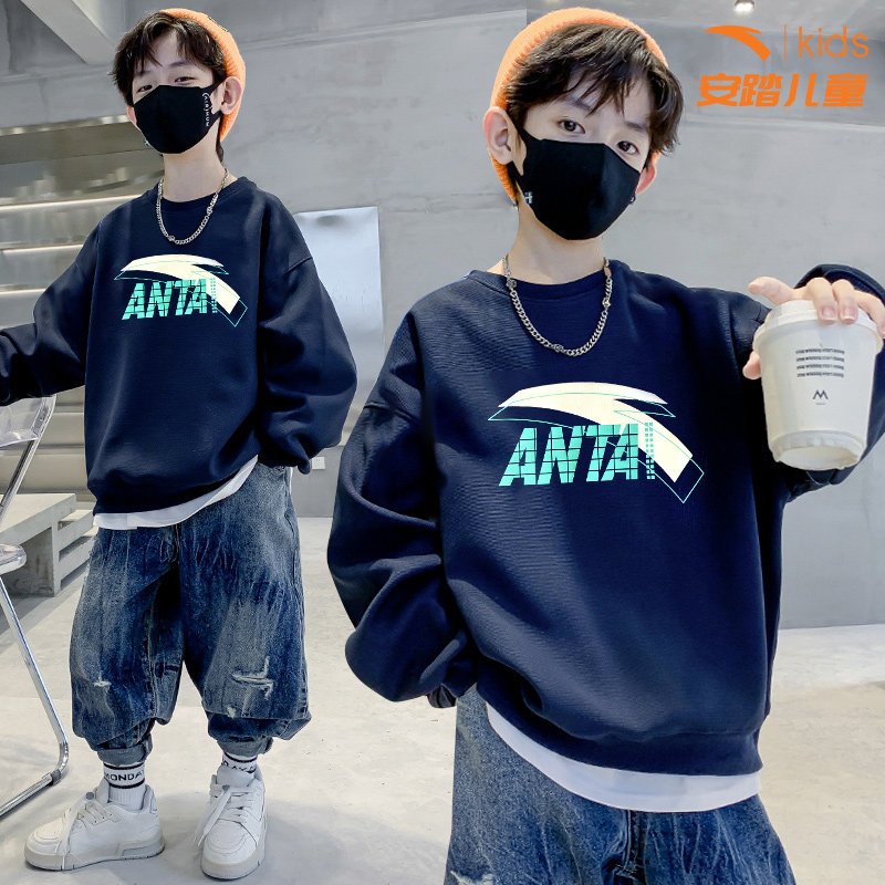 安踏儿童装男童卫衣2023春秋新款印花学生长袖运动大童套头打底衫怎么看?