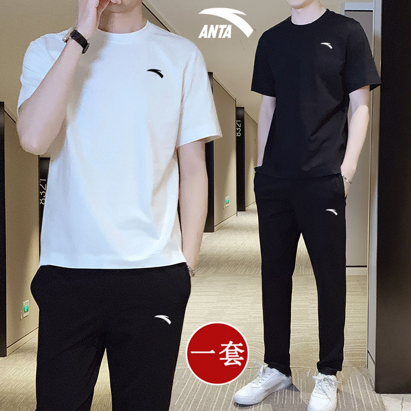 ANTA 스포츠 슈트 남성 아이스 실크 캐주얼 운동복 반팔 티셔츠 속건 공식 홈페이지 주력 여름 얇은 남성 의류