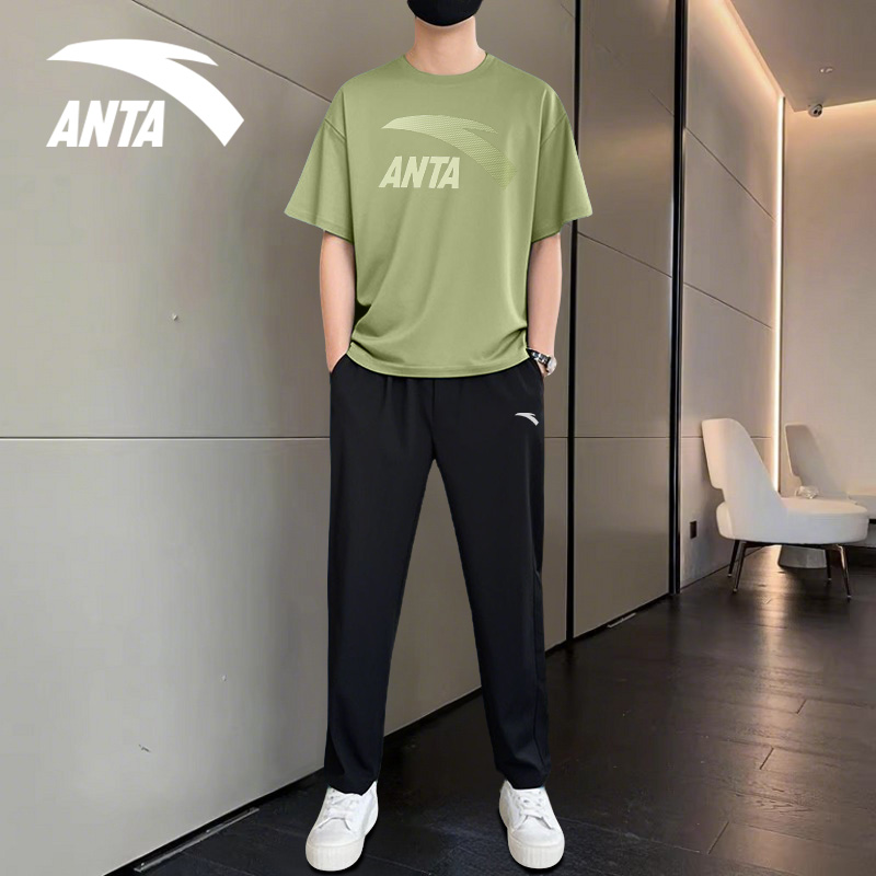 安踏运动套装男2025夏季新款潮流休闲夏装短袖长裤宽松跑步两件套
