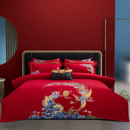 高档婚庆刺绣四件套大红喜庆