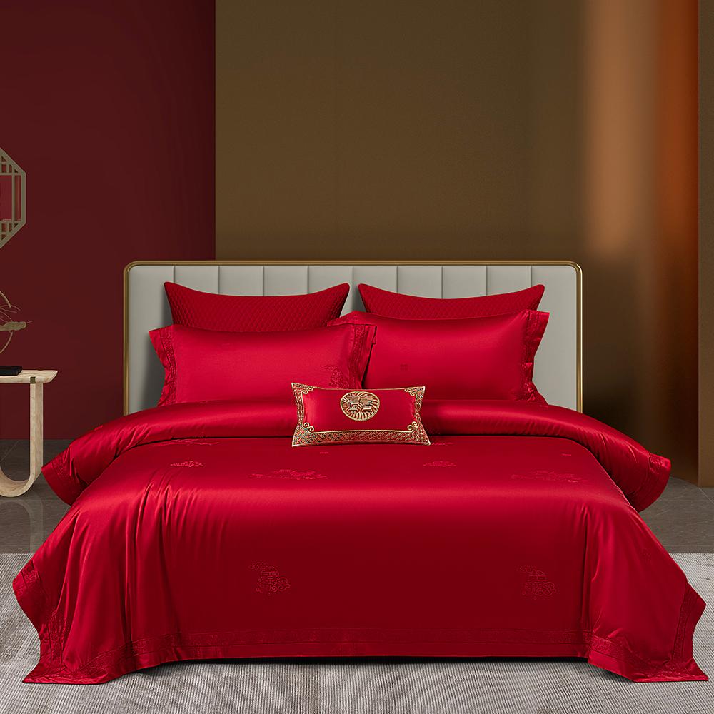 悠仙居家纺140支长绒棉纯棉结婚四件套高端刺绣婚庆陪嫁床上用品