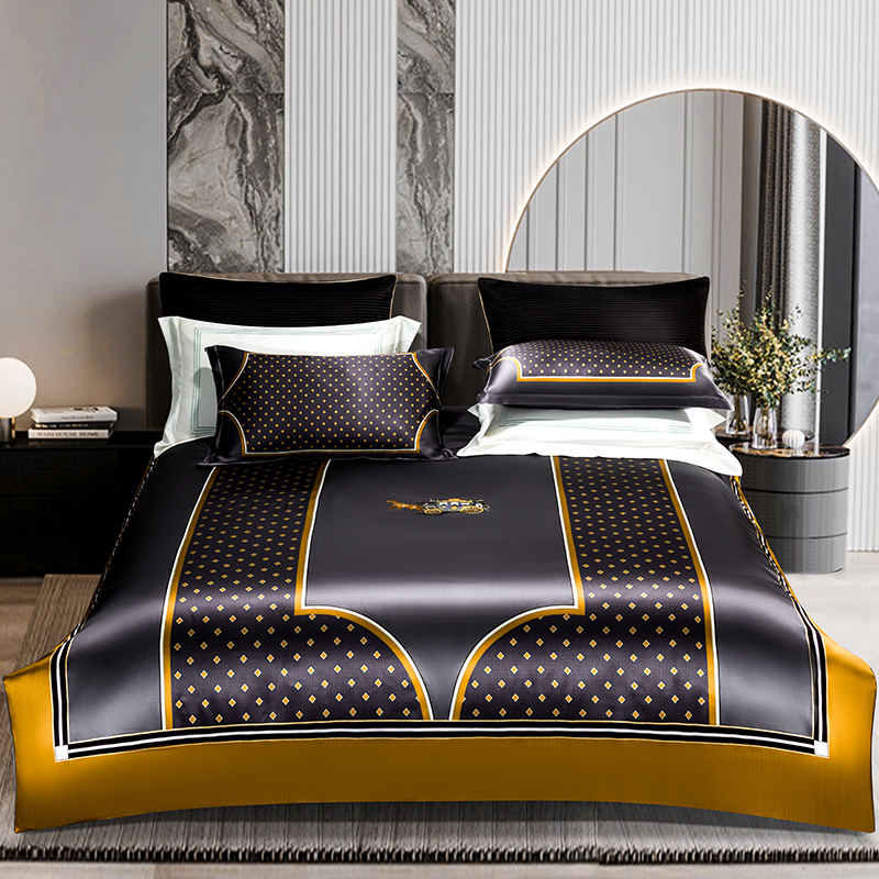 欧式真丝四件套100%桑蚕丝重磅25姆米丝绸被套床单双人床上用品