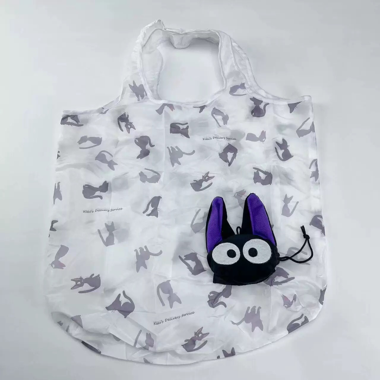 抽绳款动漫黑猫灰尘精灵购物袋日单可折叠卡通公仔收纳袋