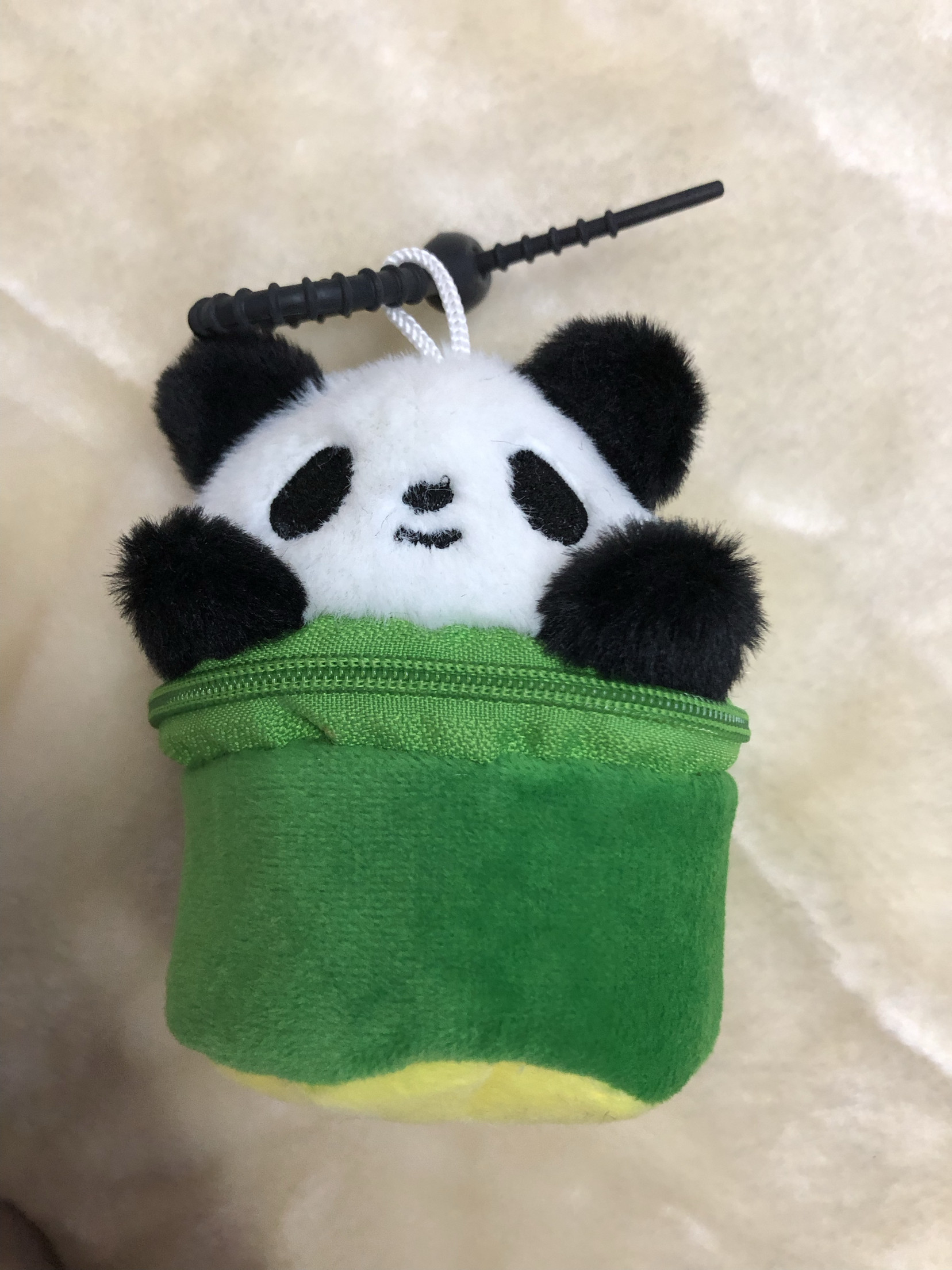 竹筒熊猫玩偶布娃娃零钱包黑白仿弹片收纳包