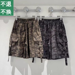现货打折 YOOM 韩国代购 帅气男女同款 翻盖大口袋迷彩短裤休闲裤