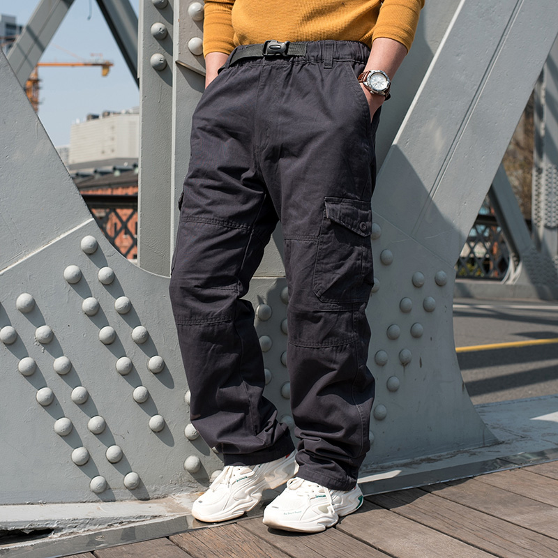加肥加大工装裤肥佬男长裤嘻哈纯棉阔腿裤胖子宽松直筒休闲裤男