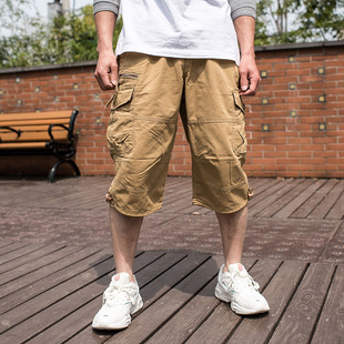 工装 嘻哈宽松大码 裤 ins多口袋休闲马裤 夏季 加大加肥男七分裤 短裤